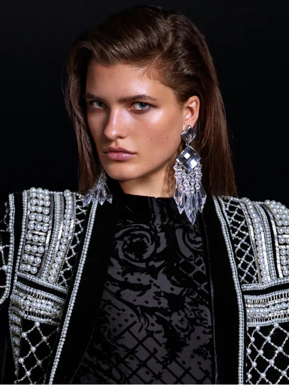 NIB BALMAIN x H&M White Crystal Chandelier Clip Earrings